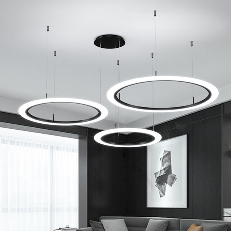 Luces de lámpara de lámpara de sombra redonda moderna accesorios de iluminación de araña de metal en negro