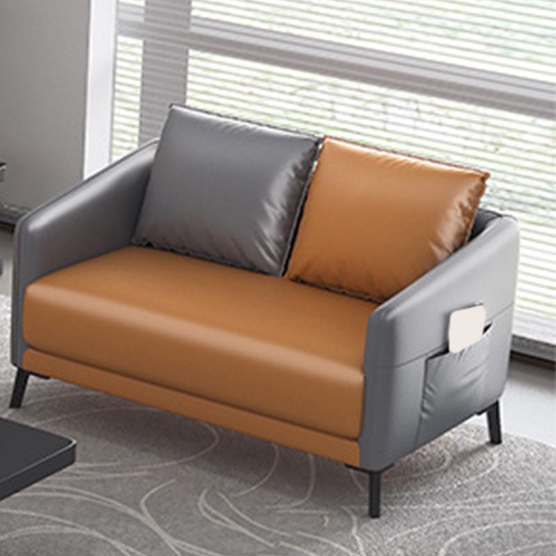 Zeitgenössischer Standardtuxedo Arm Loveat Leder Loveseat mit Kissen