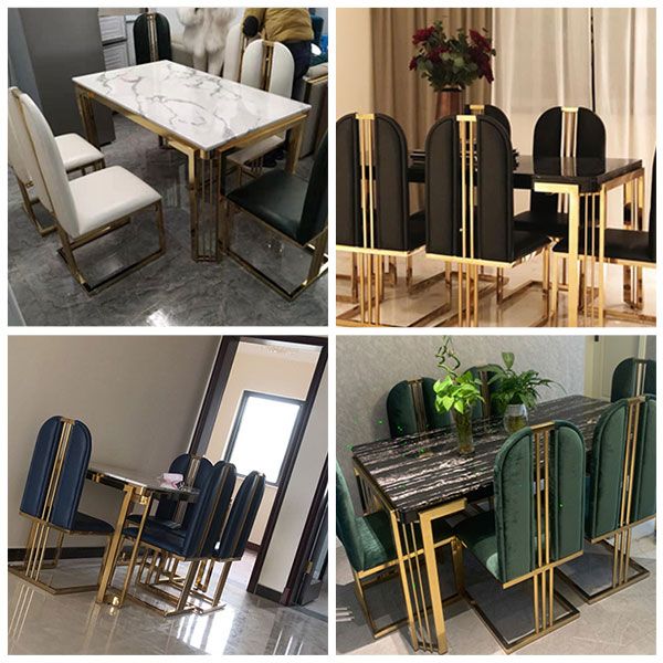 Glam -rechthoek vorm marmeren eettafel keuken standaard eettafel met 4 poten basis