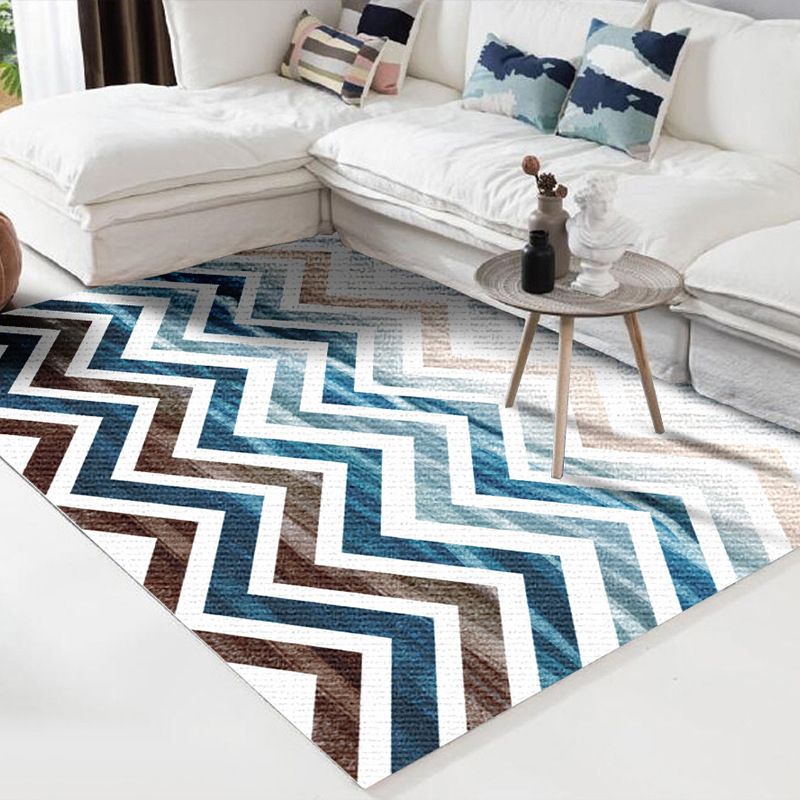 White Waves Rug Polyester Simple Rug Non-Slip Backing Rug for Drawing Room