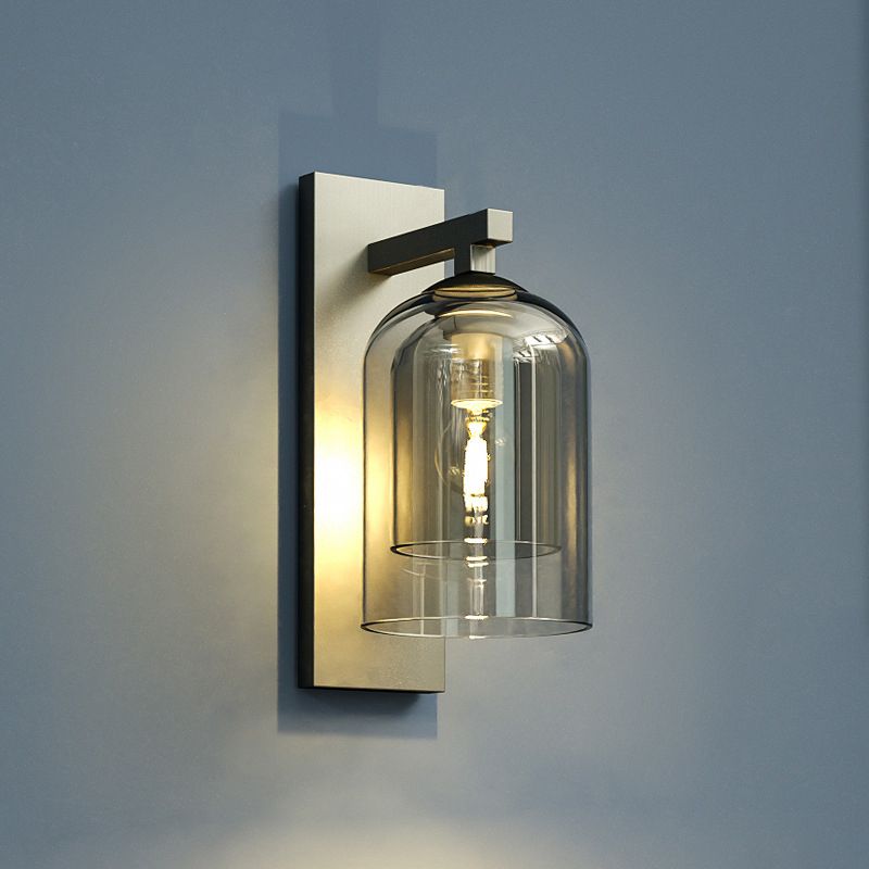 Single Modernism Silver Finish Wall Mounted Sconce Glass Shaded Wall Light