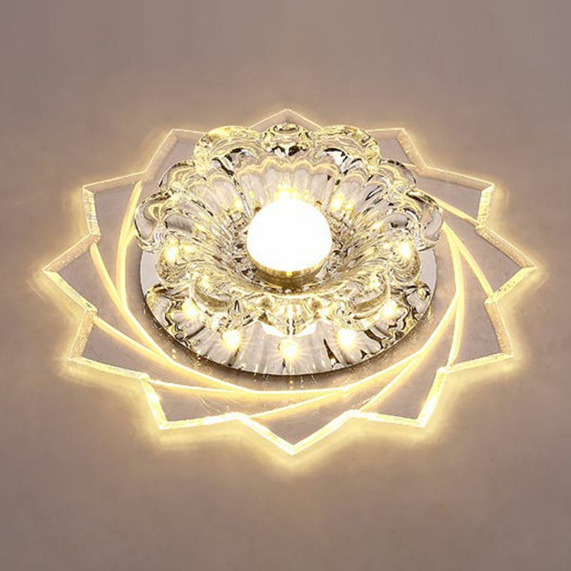 Plafonnier LED transparent de Style moderne, luminaire décoratif de plafond, motif Floral en cristal, pour couloir