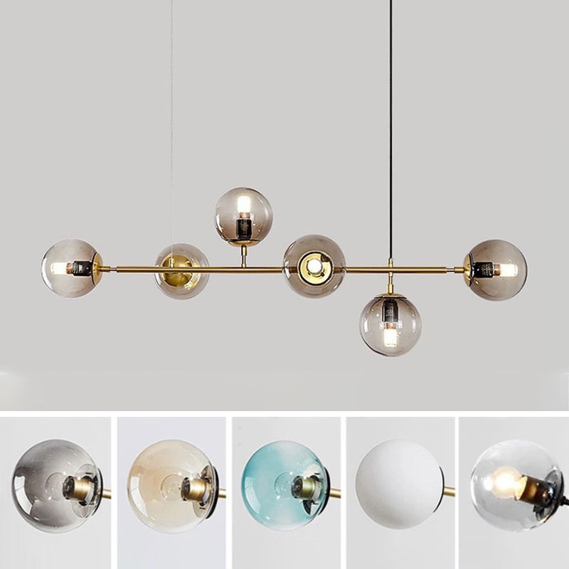 Globe Island Lighting in Modern Luxury Style Glass 6-Light Island Light