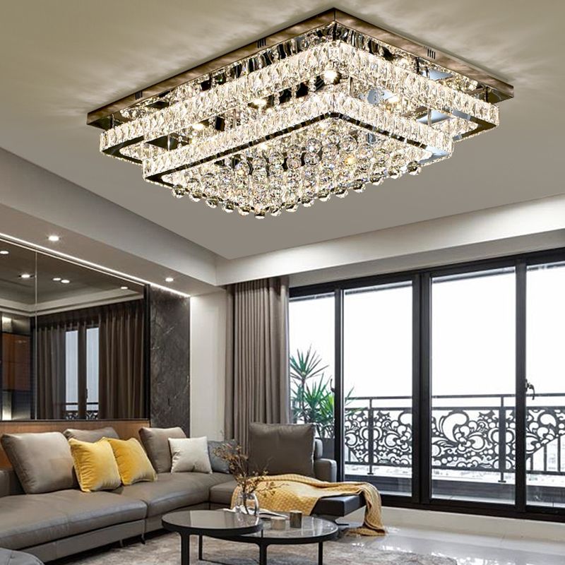 Lampade da incasso in metallo argentato Lampade da soffitto moderne per camera da letto quadrata con paralume in cristallo