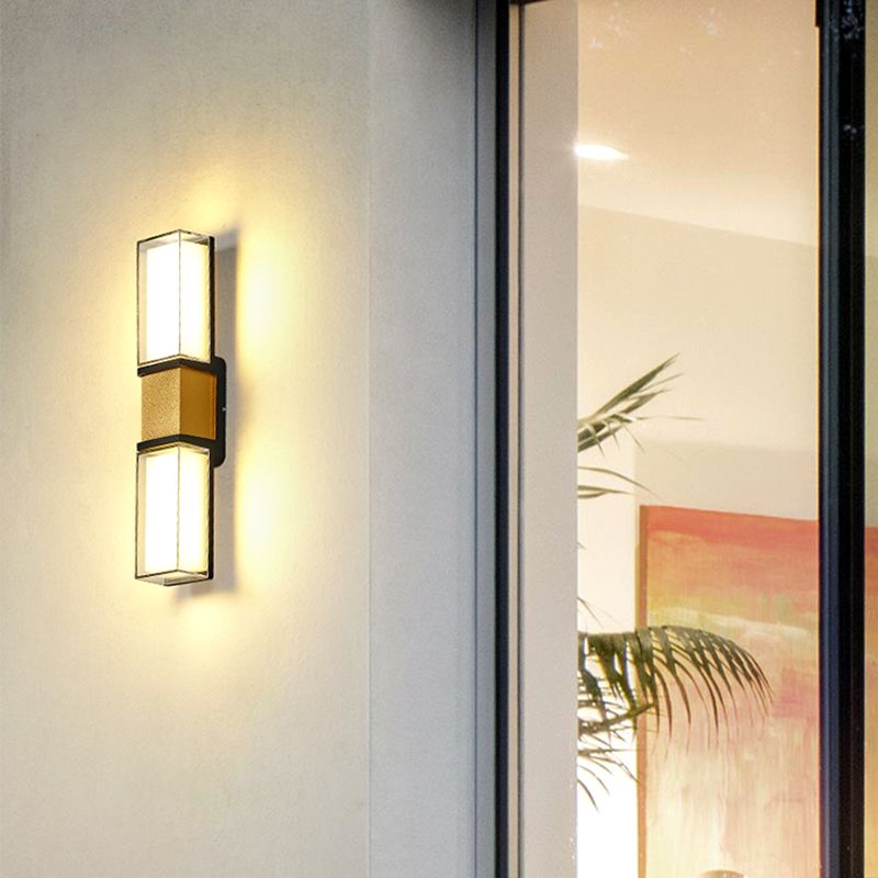 Modern Metal Wall Sconce Rectangle Shape Wall Lamp with Acrylic Shade for Courtyard