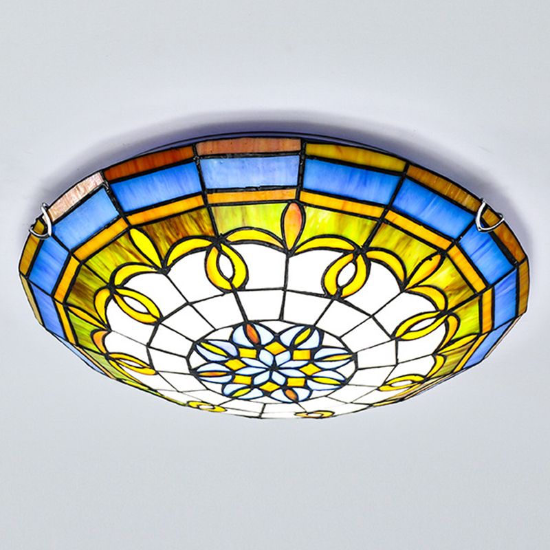 Bowl Flush Ceiling Lights 1 Light Stained Art Glass Mediterranean Flush-Mount Light Fixture