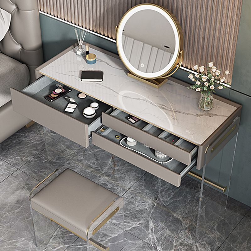 Glam Slate Top Makeup Vanity Desk 3 Drawer Vanity Dressing Table