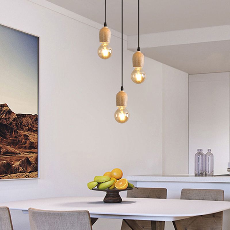 Offene Glühbirne hängende Licht nach unten Licht Holzhängung Licht für Wohnzimmer Schlafzimmer