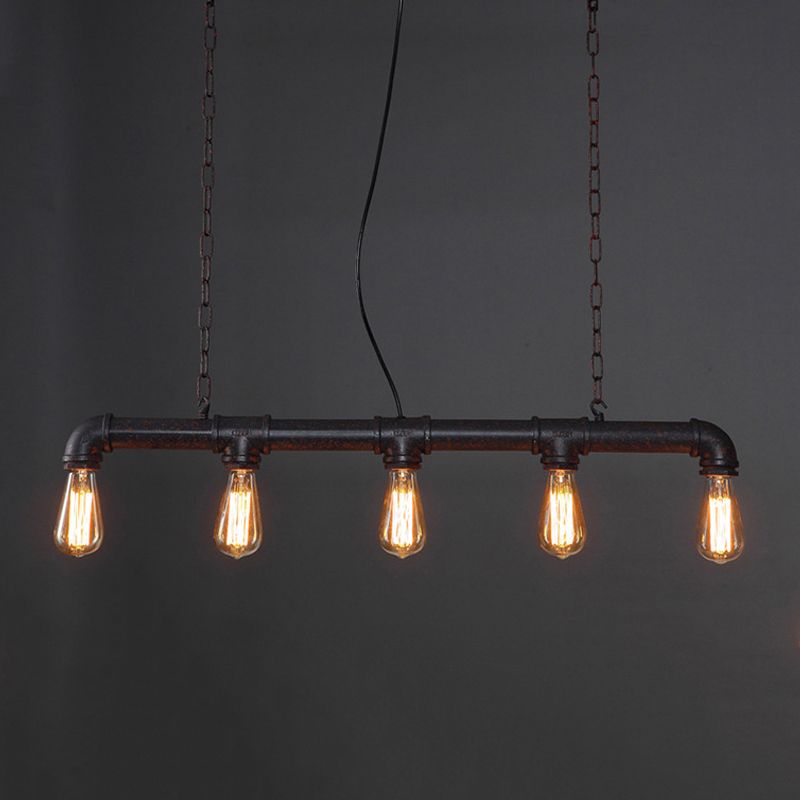 Linear Shape Pendant Light Modern Style Metal 5 Lights Hanging Lamp in Black/Rust