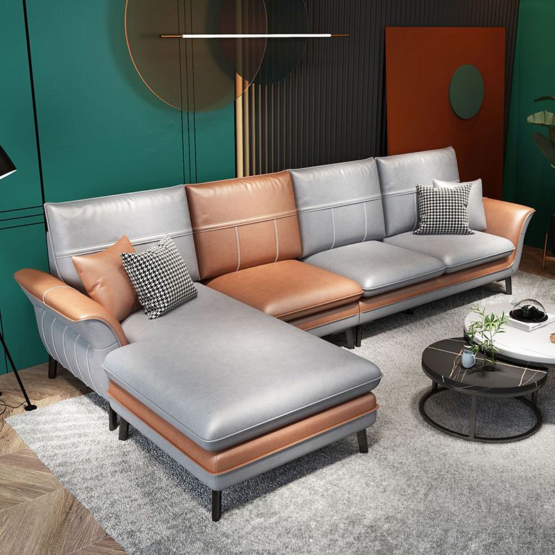 Pillowed Back Cushions Sectional Sofa with Flared Arm,137.80" L