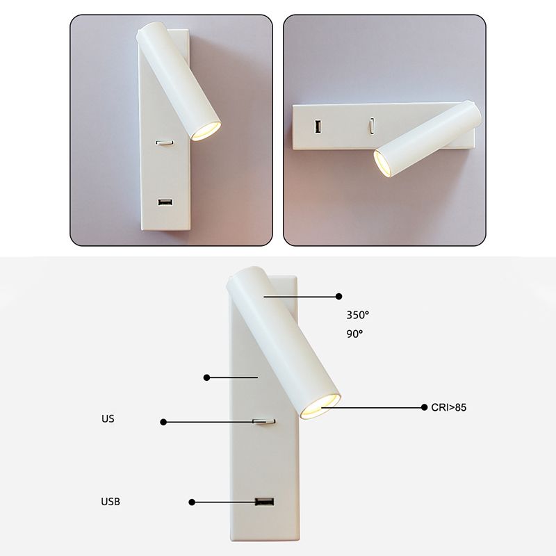 7.8 Inch Height Nordic Style LED Wall Lamp USB Port Design Aluminum Simplicity Bedside Reading Lamp with Switch