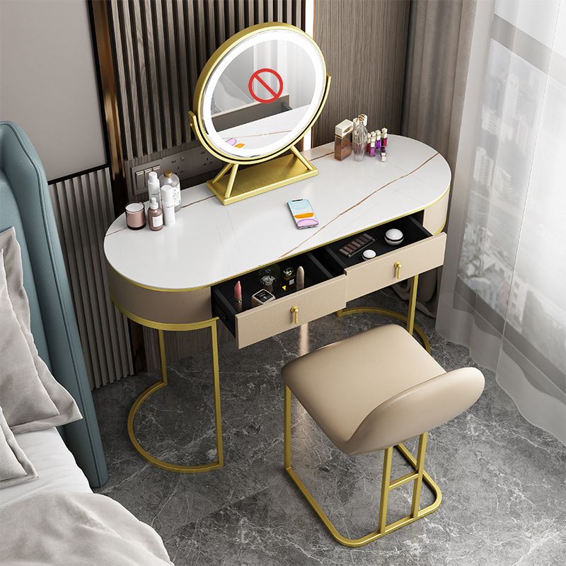 Wood and Metal Vanity Table Luxurious Makeup Desk with 2 Drawers