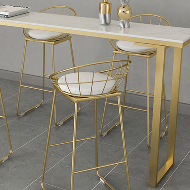 Glam Style Counter Stool Upholstered Round Bar Stool with Gold Frame
