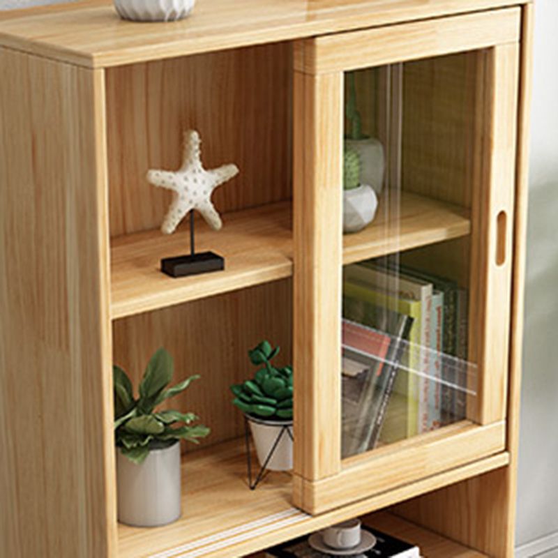 Contemporary Cabinet Natural Finish Side Cabinet with Glass Paned