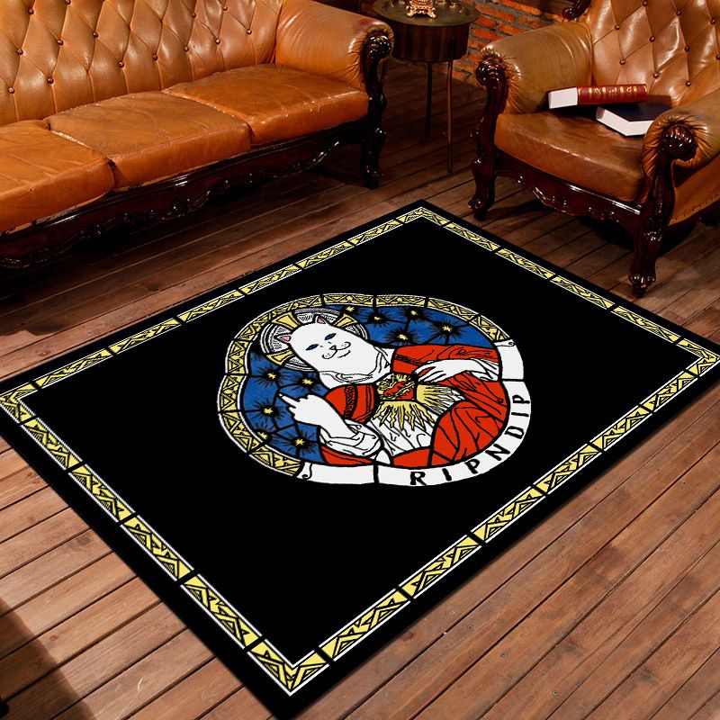 Personality Patterned Rug Multi Colored Nordic Carpet Synthetics Machine Washable Non-Slip Pet Friendly Rug for Great Room