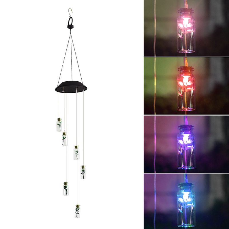 Wishing Bottle LED Suspension Light Decorative Plastic Garden Solar Wind Chime Light in Clear