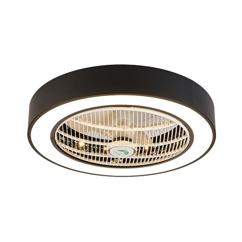 Lámpara de ventilador de tambor LED de 23.5 "W Lámpara Metálica Metálica Metálica Metálico 6 cuchillas Semi Flush Monte para dormitorio