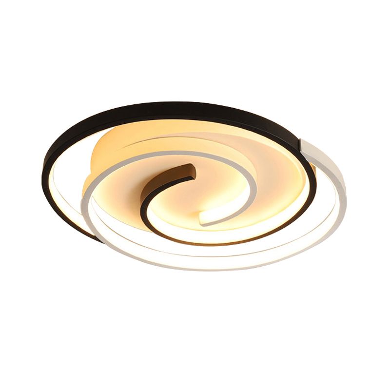 Curved Flush Ceiling Light Contemporary Acrylic Bedroom LED Flush Mount Lighting in Black and White