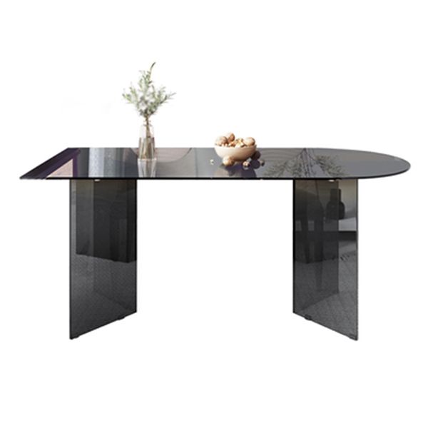 Simplicity Free Form Table Toughened Glass Double Pedestal Dining Room Table