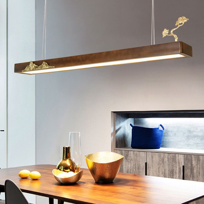 Nueva lámpara de lámpara de madera moderna colgante de isla LED lineal para casa de té