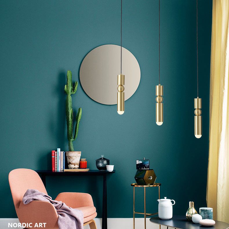 Gold Tubular Pendant Light Kit Simplicity Style Metal Pendant Light Fixture for Bedroom