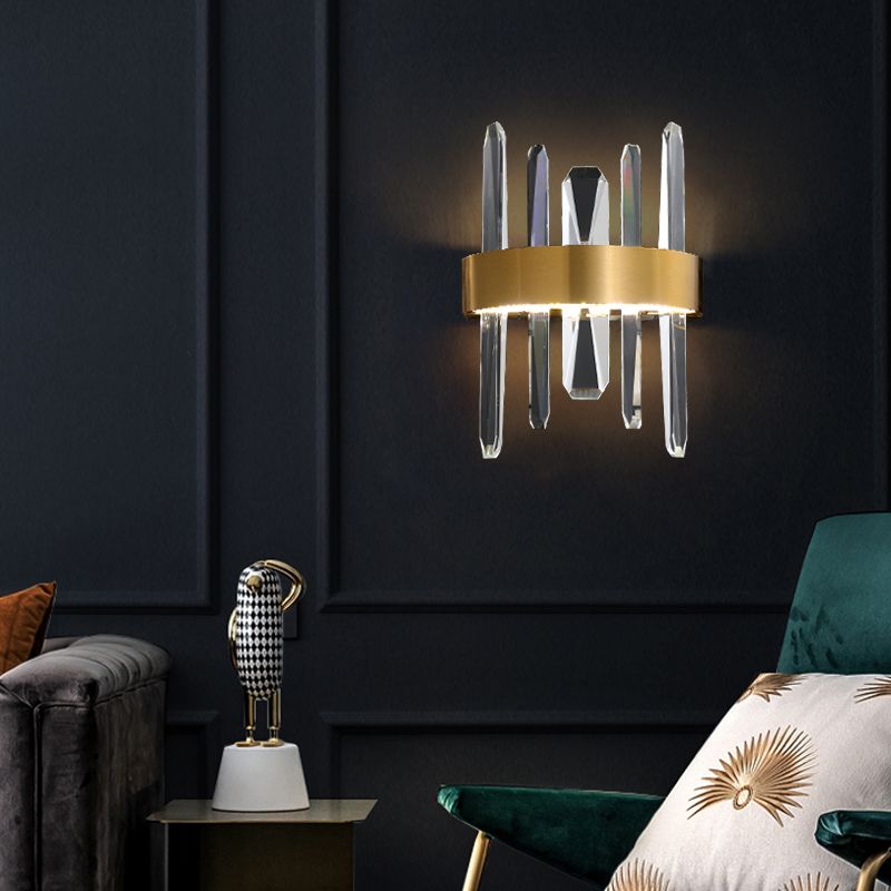 Stick Shaped Crystal Wall Lighting Minimalistic Gold Finish LED Sconce Fixture for Bedroom
