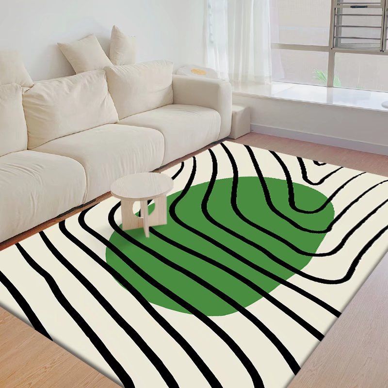 Green Modern Rug Polyester Irregular Line Rug Washable Rug for Drawing Room