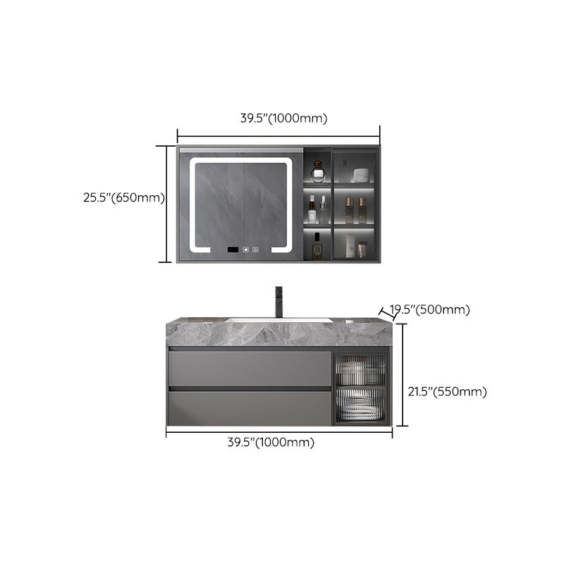 Modern Wall Mount Bath Vanity Gray Tone Vanity Cabinet with Mirror Cabinet