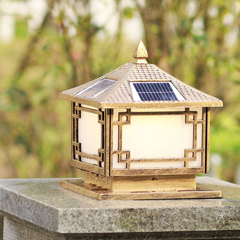 Contemporary LED Pillar Lamp Simple Solar Lighting Fixture with Acrylic Shade for Garden