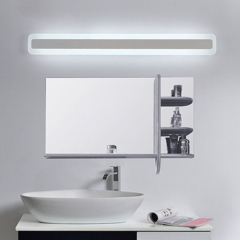 1-Light Linear Shade Wall Sconce Modern Simple Style Mirror Wall Lighting in Silver