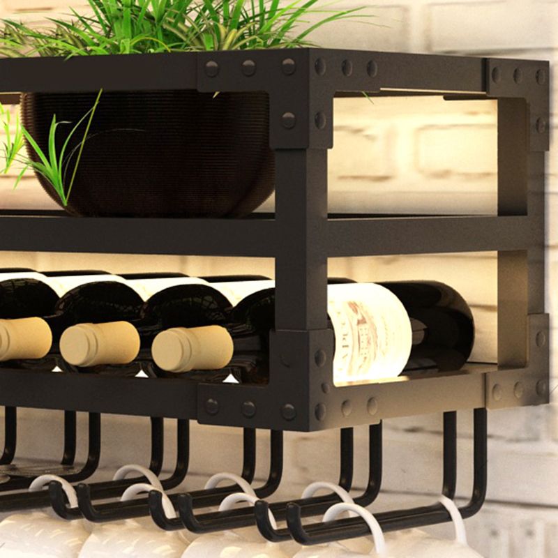 Modern Wall Mounted Wine Bottle & Glass Rack Iron Horizontal Wine Shelf