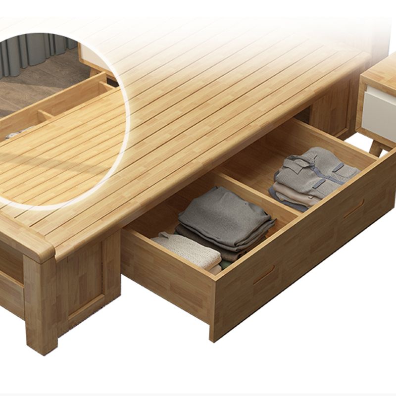 Nordic Bed with Open Storage Solid Wood Bed with Upholstered Headboard