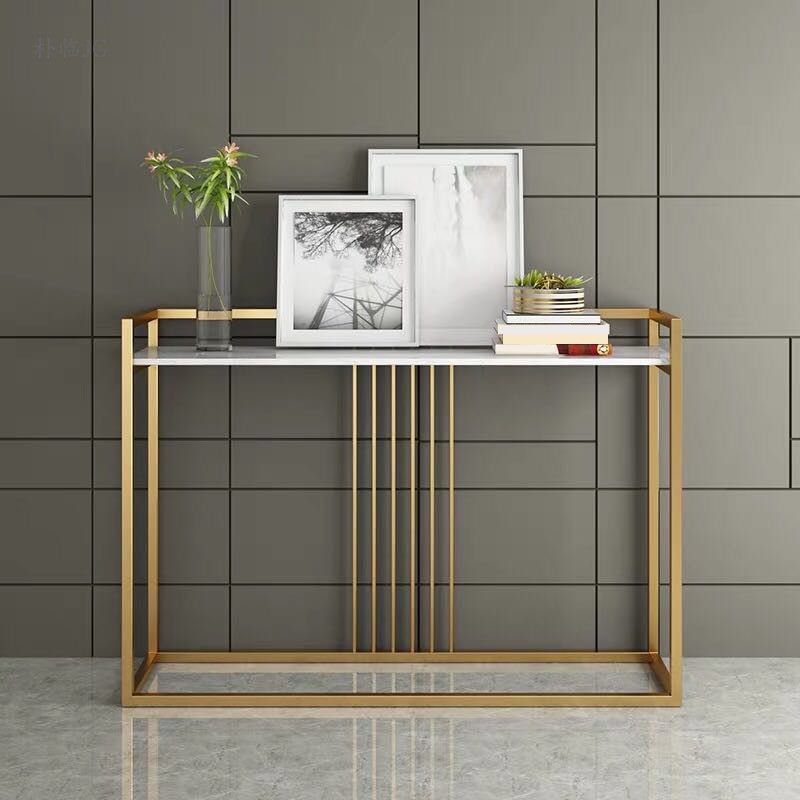 12" W Marble Console Table Glam Rectangle Accent Table for Hall