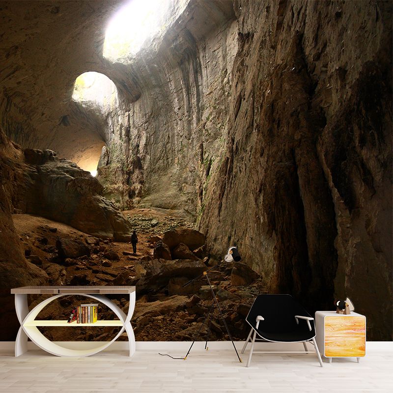 Modern Interior Cave Wallpaper Mural for Home Custom Wall Art in Brown, Non-Woven Cloth