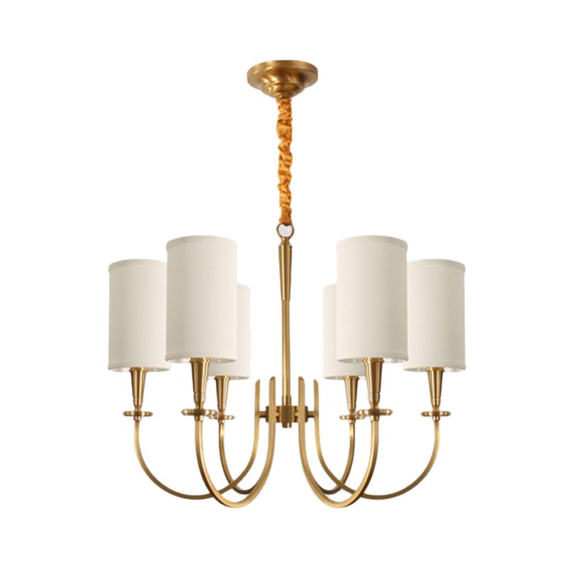 Witte cilindrische hanger verlichting klassieke stof 6 lichten woonkamer kroonluchter