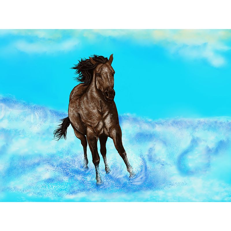 Illustration Style Horse Removable Wall Mural for Living Room Bedroom, Waterproofing