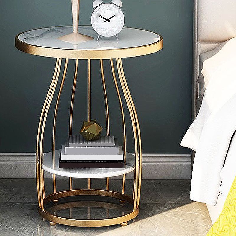 Modern Style Black/gold Metal Base Marble & SLATE Top Round Side Table