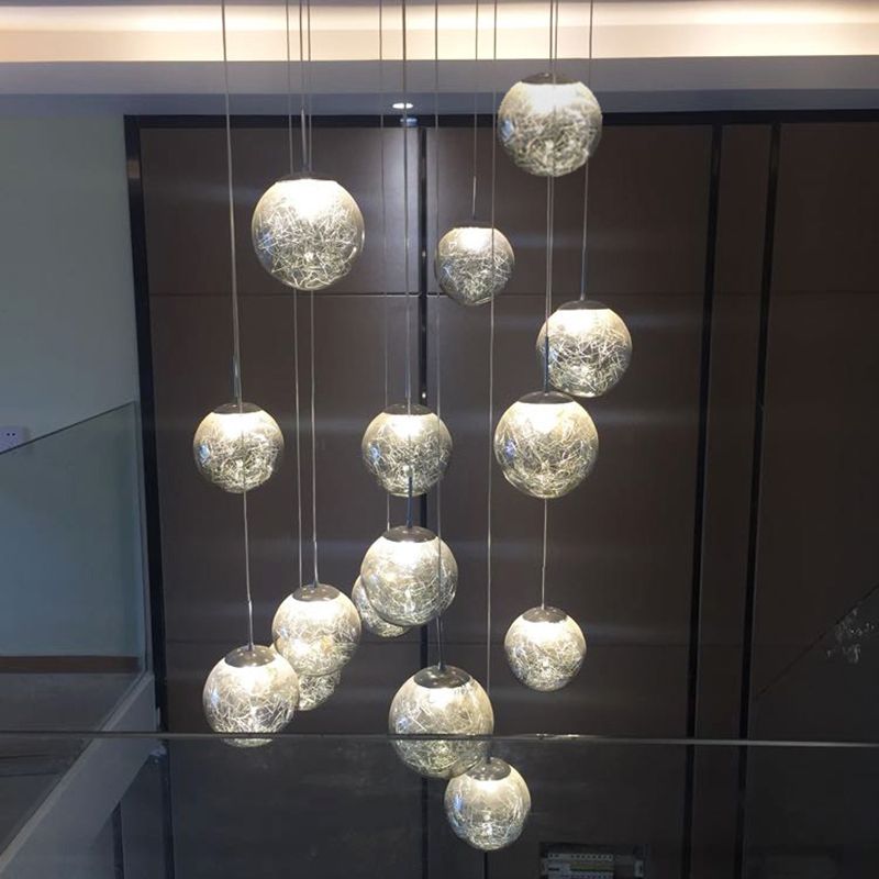 Lampe lampade a sospensione rotonda moderna semplice ciondolo a soffitto in vetro per le scale