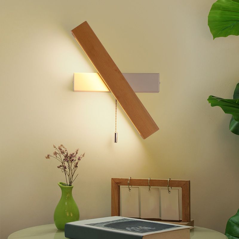 Wooden Creative Rotatable LED Wall Lamp Hand Pull Switch Design Sconce Light for Bedroom