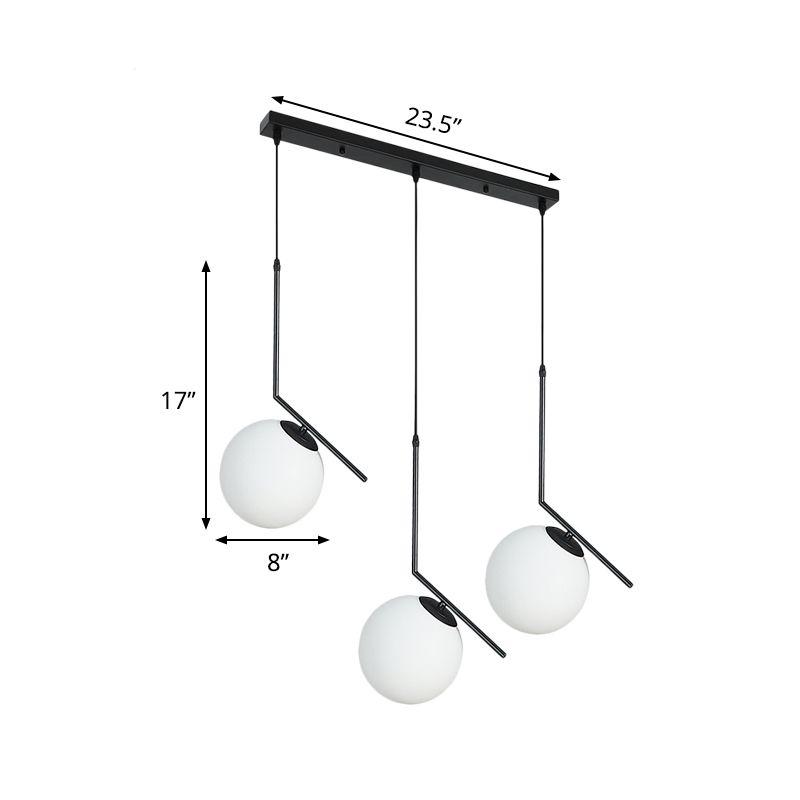 Crème en verre orbe Clter Pendante modernisme LAVIL 3 LIGHT LIGHT en noir avec bras incliné
