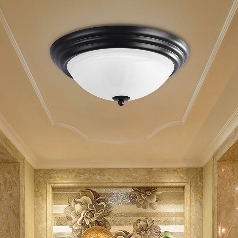 Traditional Bowl Flush Ceiling Light Glass Flush Mount Lighting in Black