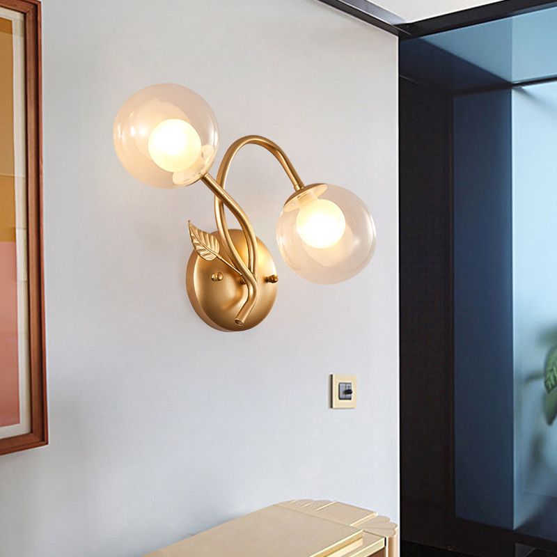 Modern Sconce Light Fixture 2-Light Wall Sconce with Metal and Glass for Living Room
