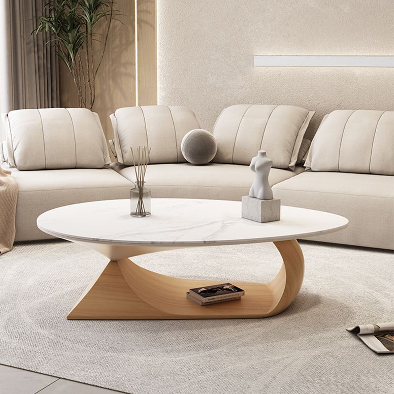 Modern Oval Cocktail Table Trestle Slate Top Coffee or End Table