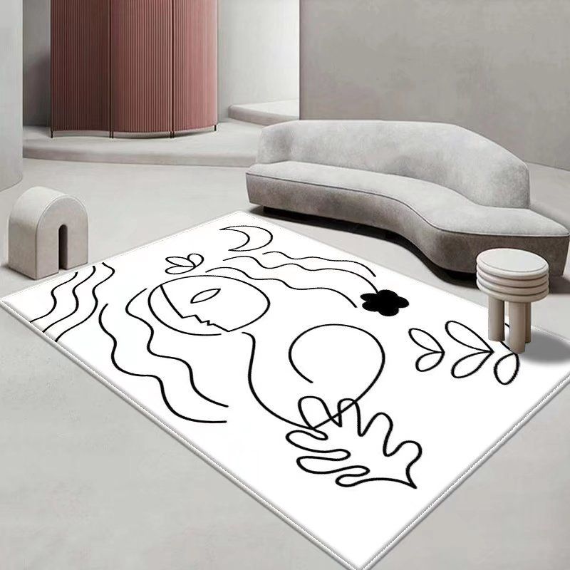 White Modern Rug Polyester Abstract Line Rug Stain Resistant Rug for Sitting Room