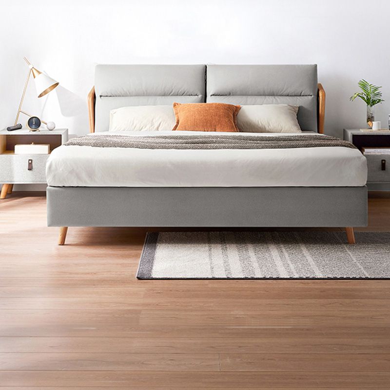 Solid Color Panel Bed Faux Leather Upholstered Headboard Standard Bed