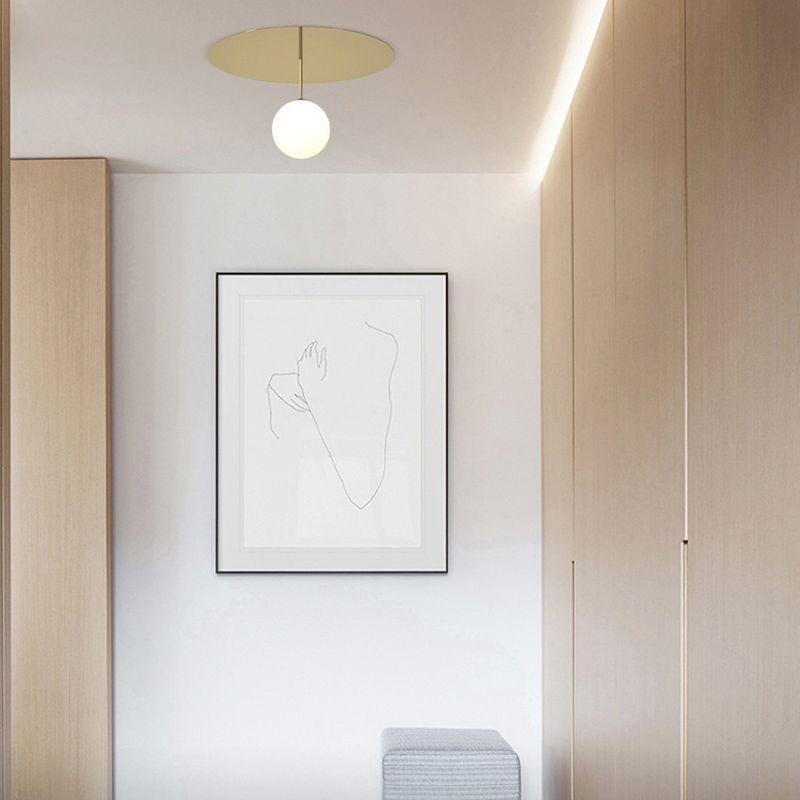 Metal Ceiling Light 1-Light Ceiling Mount Light with Glass Shade for Living Room