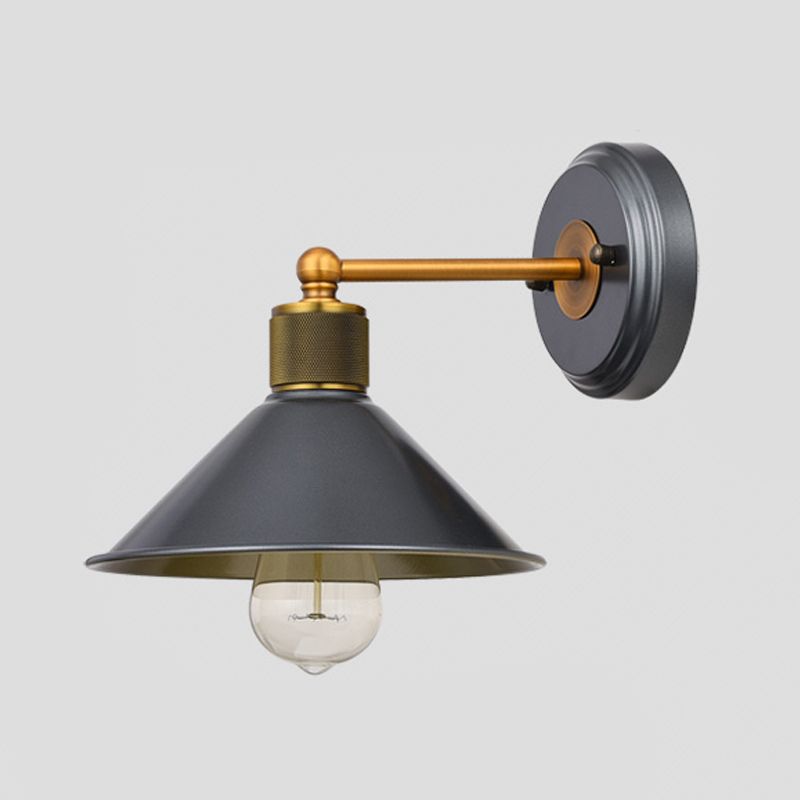 Industrial Style Cone Shape Wall Sconce Metal 1 Light Sconces in Grey for Balcony