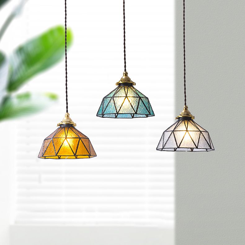 Bedroom Hanging Ceiling Light Tiffany Pendant Ceiling Light with Conical Stained Art Glass