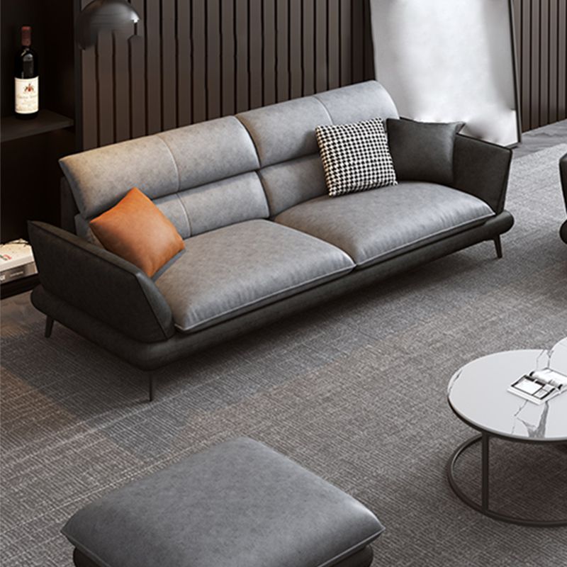 Flared Arm Sofa & Chaise Modern Faux Leather Sofa in Dark Grey