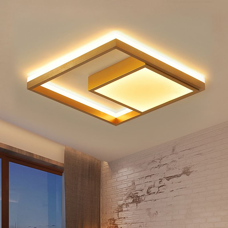16"/23.5" Wide Gold Square Ceiling Light Modern Metal LED Flush Mount in Warm/White Light